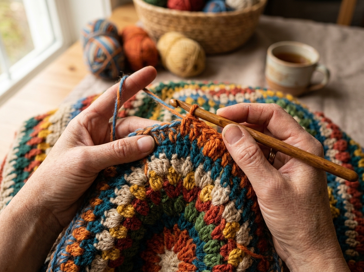 Close-up of crochet stitches